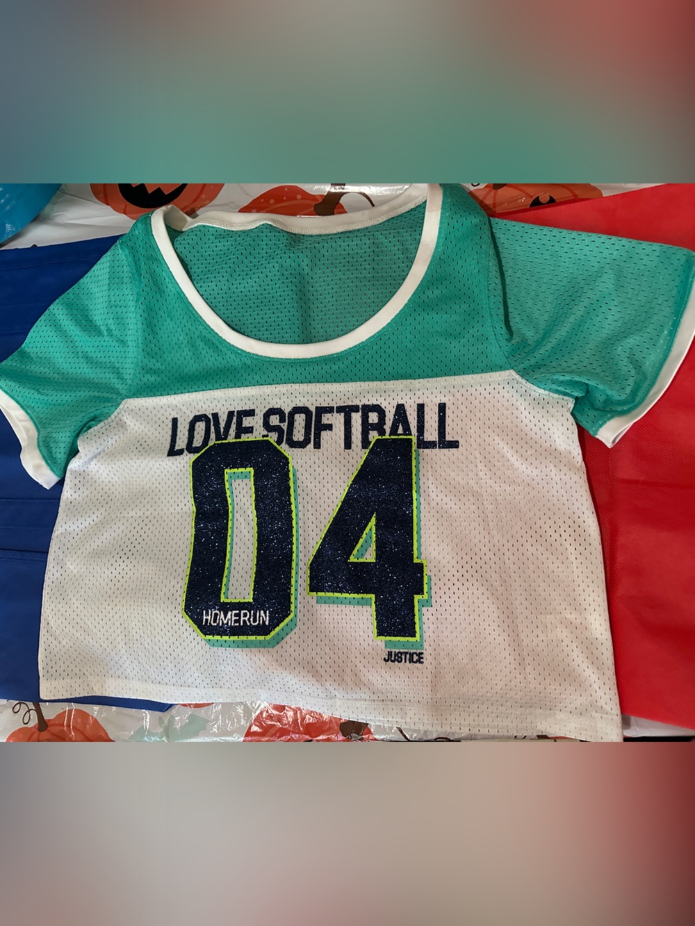 Justice Teal & White 'Love Softball' Mesh Jersey Tee